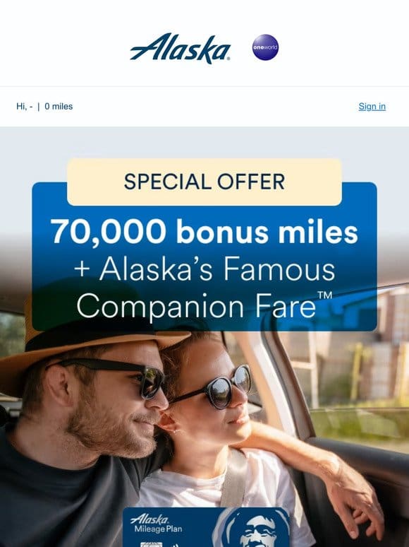 Get your 70，000 bonus mile offer before it flies away.