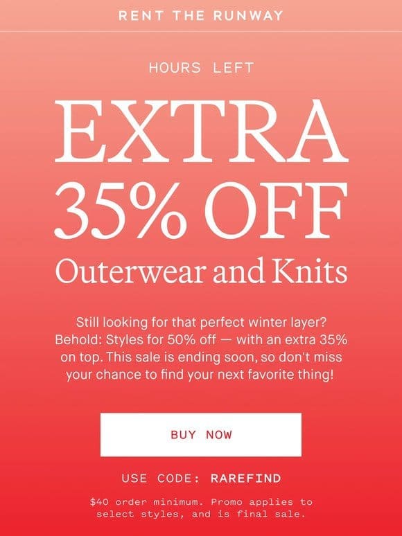 HOURS LEFT: Up to 50% off coats + knits