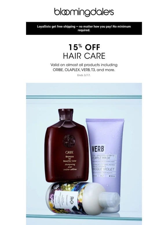 Hair care: 15% off almost all products