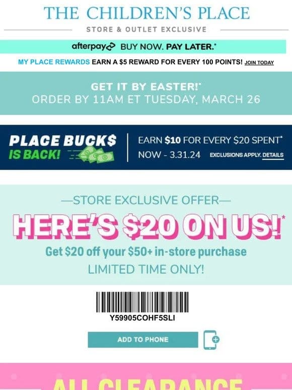 Here’s $20 on us! Exclusive & Limited-time Store Offer