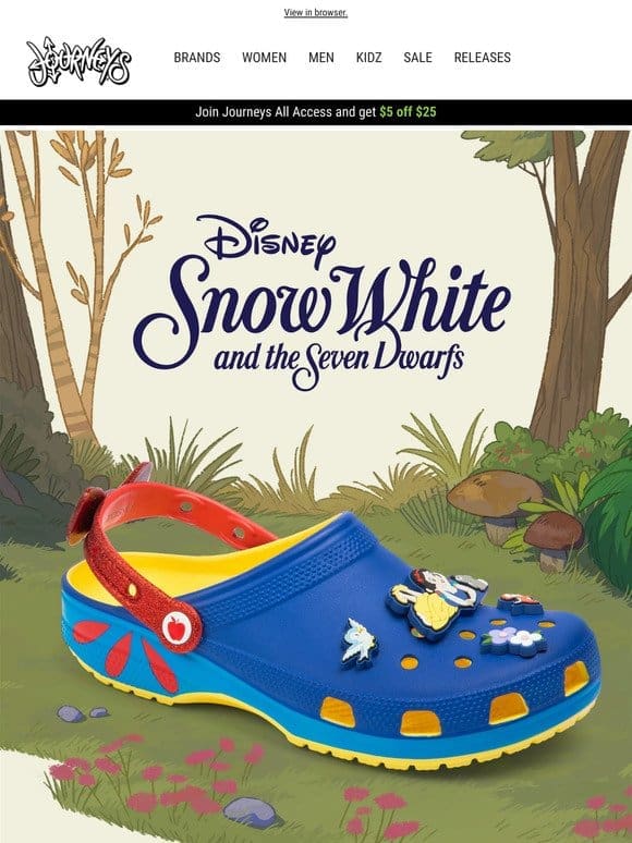Hi-ho， hi-ho， to Snow White Crocs we go