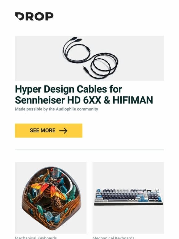 Hyper Design Cables for Sennheiser HD 6XX & HIFIMAN， Dwarf Factory The Vivarium Artisan Keycap， CAPXXX Remodeling Plan PBT Keycap Set and more…