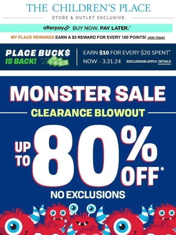IN STORES ONLY! Up to 80% off ALL CLEARANCE blowout!
