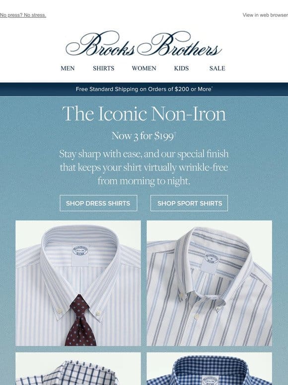 Iconic non-iron shirt style: now 3 for $199