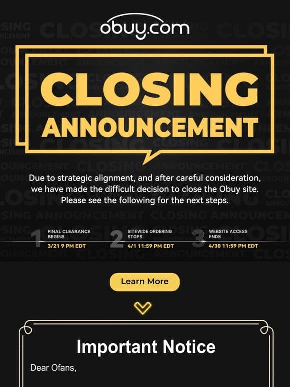 Important: Website Closing Announcement