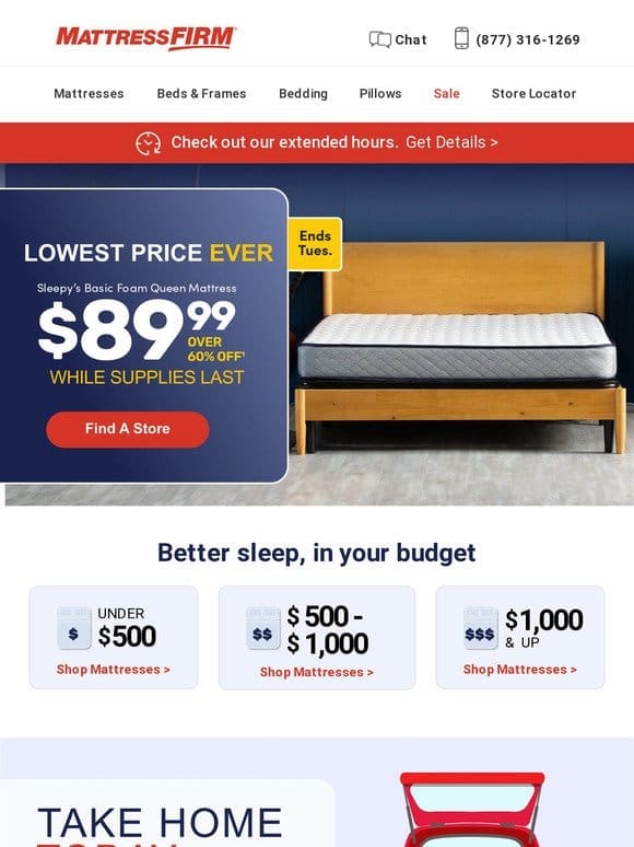In-store exclusive: Queen mattress only $89.99