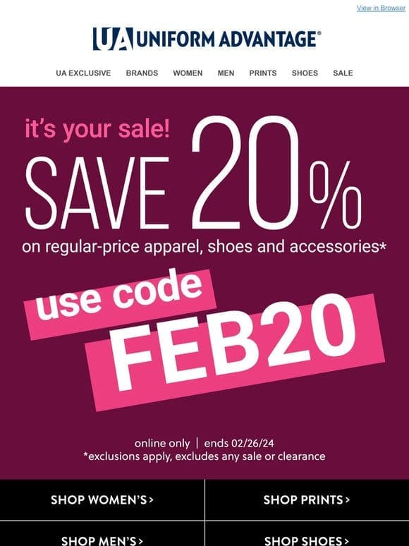 It’s your sale – SAVE 20% off!