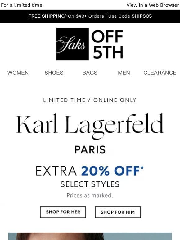 Karl Lagerfeld Paris: Extra 20% OFF!