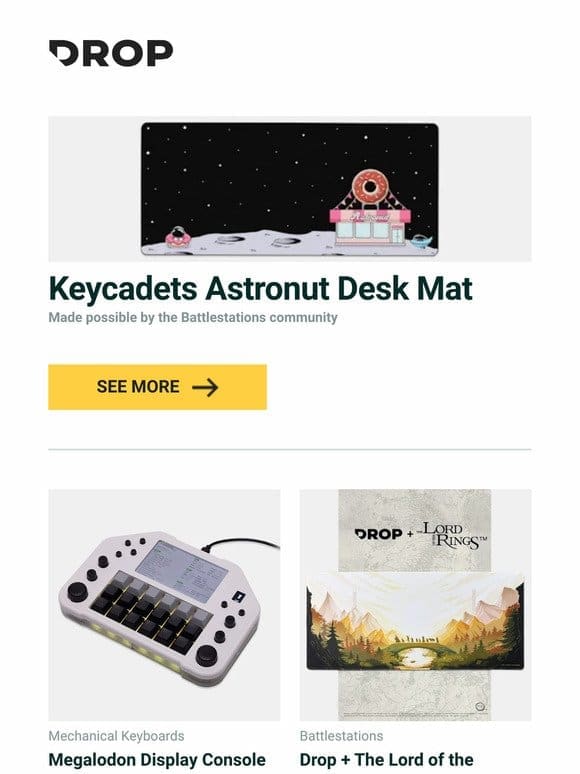 Keycadets Astronut Desk Mat， Megalodon Display Console Pad， Drop + The Lord of the Rings™ Fellowship Desk Mat and more…