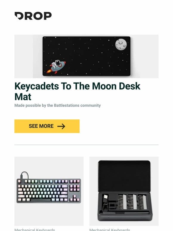 Keycadets To The Moon Desk Mat， Artifact Bloom Series Keycap Set: Glow， Keebmonkey KeebStick Precision Screwdriver and more…