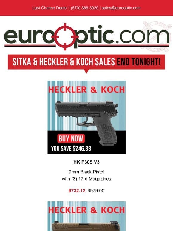 LAST CHANCE DEALS: Sitka & Heckler & Koch Sales Ending Tonight!