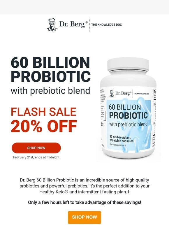 LAST CHANCE for 20% off 60 Billion Probiotic!