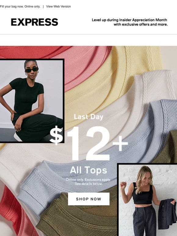 LAST DAY! $12+ all tops is calling it quits