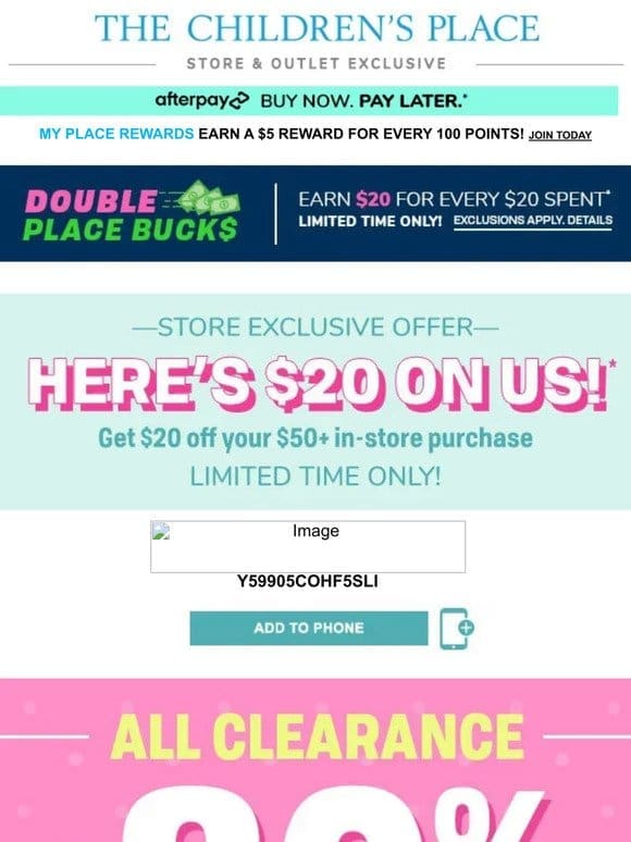 LAST DAY: EXTRA $20 off in stores   HURRY IN!