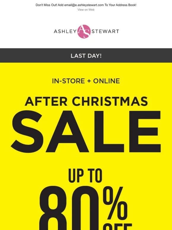 LAST DAY: Up to 80% off After Christmas SALE!