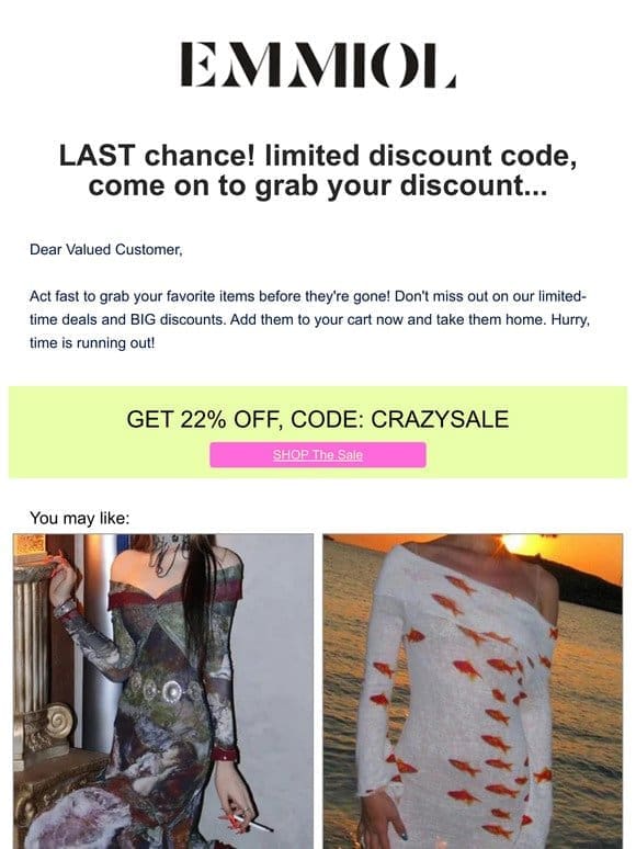 LAST chance! limited discount code， come on to grab your discount…