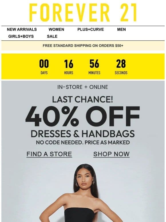 Last Call! 40% Off Dresses & Handbags
