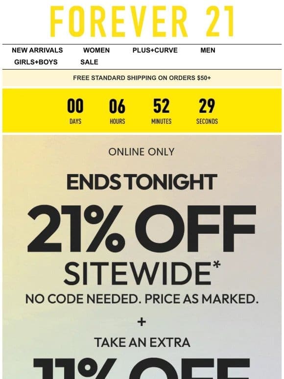 Last Chance! 21% Off Sitewide + Extra 11% Off