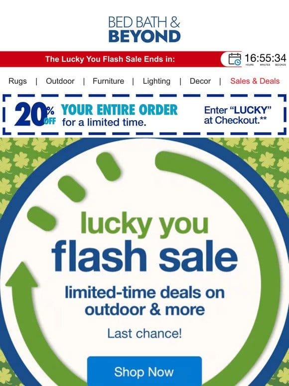 Last Chance: Get 20% off your entire order at the Lucky You Flash Sale
