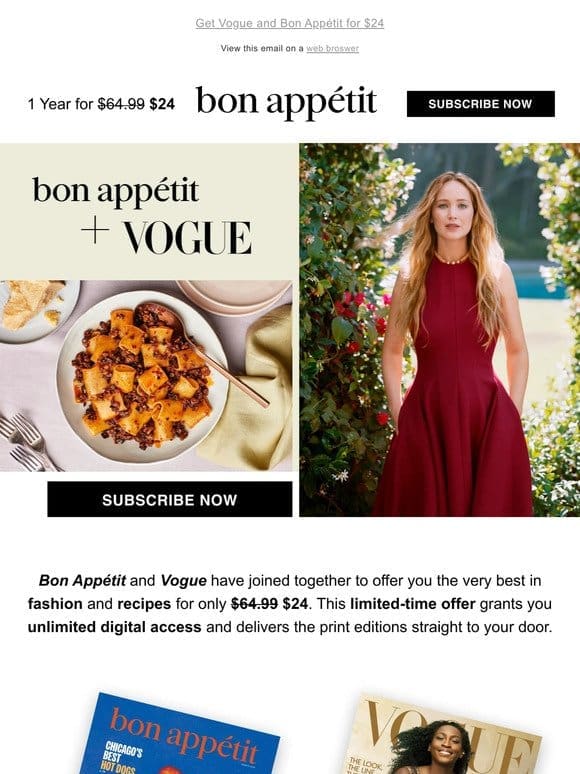Last Chance: Get both Vogue and Bon Appétit for one year