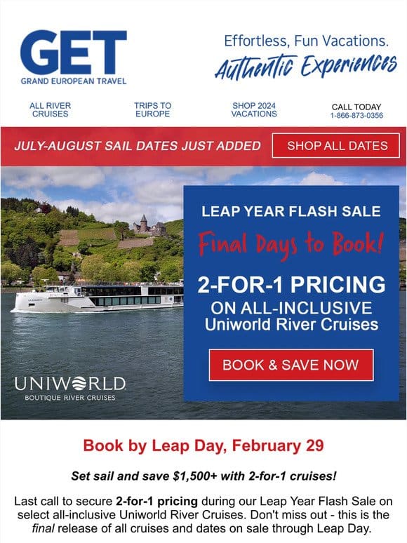 Last Chance to Book 2-for-1 Cruises!
