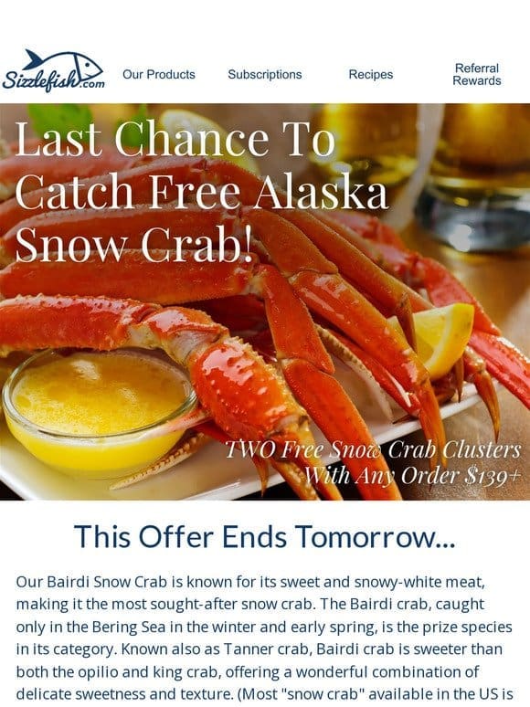 Last Chance to Catch Free Snow Crab!