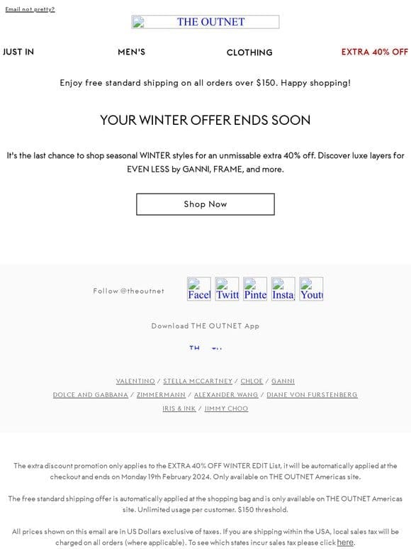 Last Hours: Extra 40% off on our WINTER EDIT