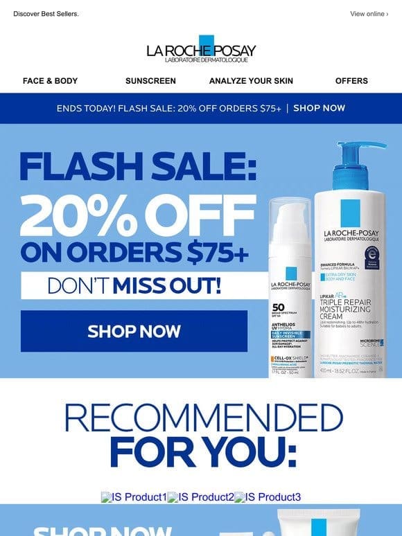 Last chance for 20% off on dermatologist recommended skincare.