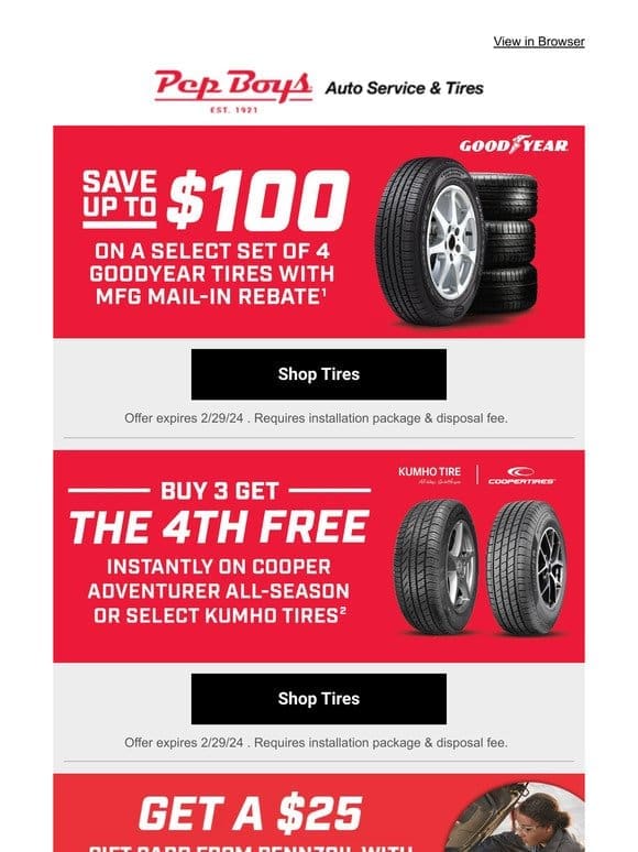 Last chance to save up to $100 on Goodyear