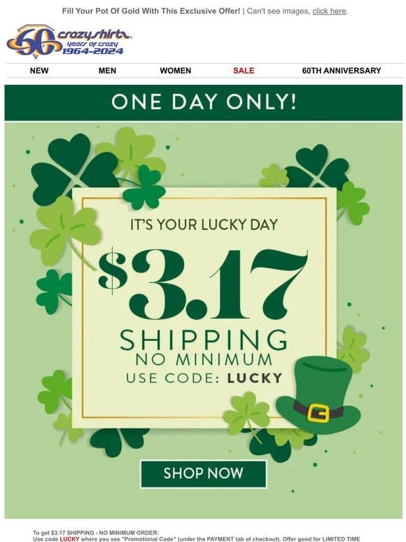 Lucky Day Savings   $3.17 Shipping – TODAY ONLY
