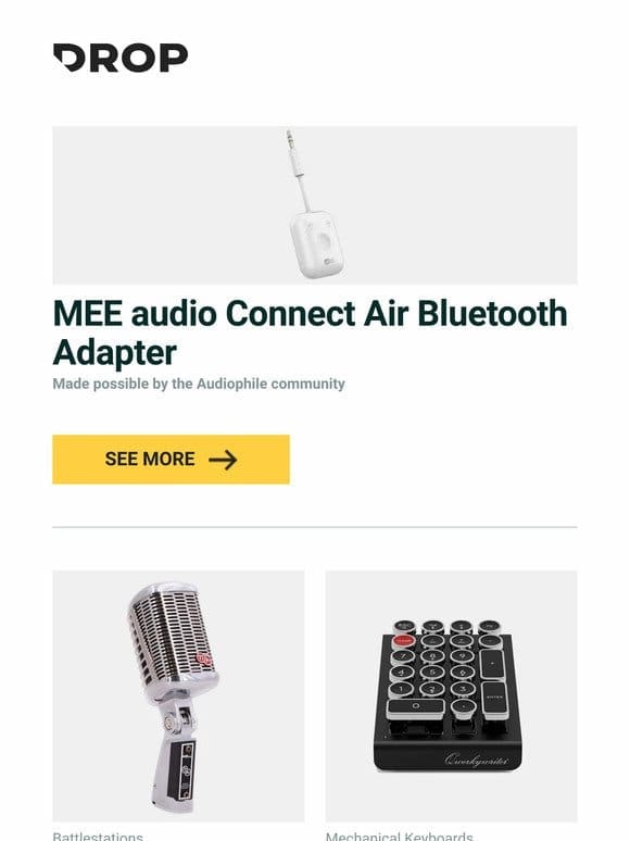 MEE audio Connect Air Bluetooth Adapter， CAD Audio A77USB Cardioid Condenser Side Address Microphone， QwerkyToys QWERKYWRITER NUMKEY Numpad and more…
