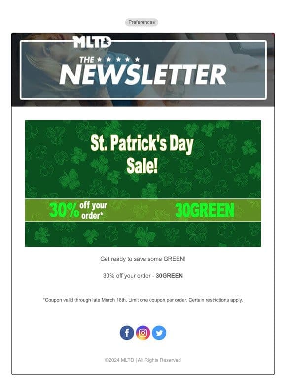 MLTD – St. Patrick’s Day Savings!