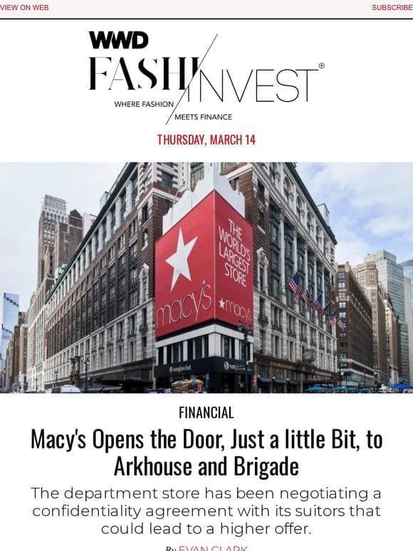 Macy’s Opens the Door， Just a little Bit， to Arkhouse and Brigade