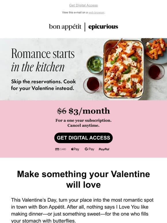 Make the perfect Valentine’s Day dinner with access to 50，000+ recipes.