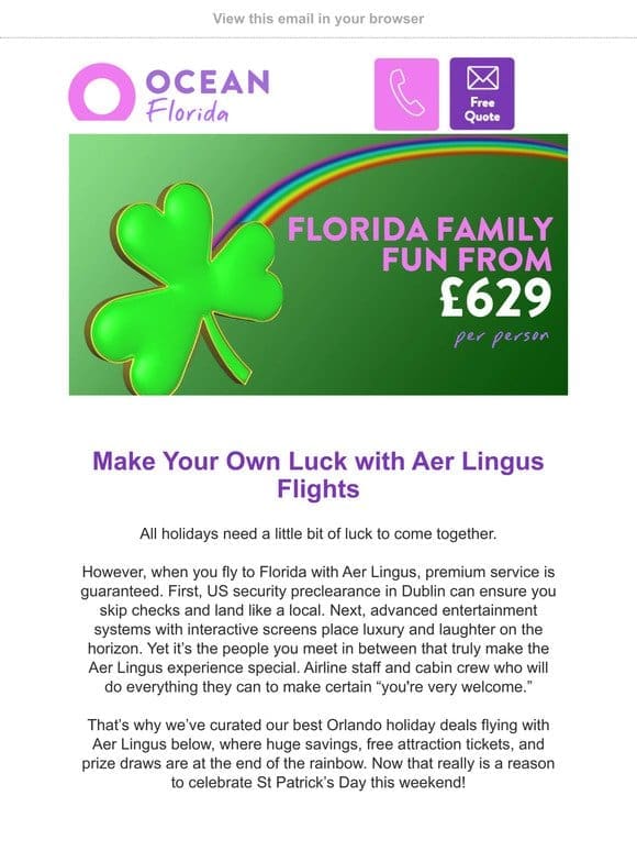 Make your own luck with Aer Lingus flights to Florida ☘️