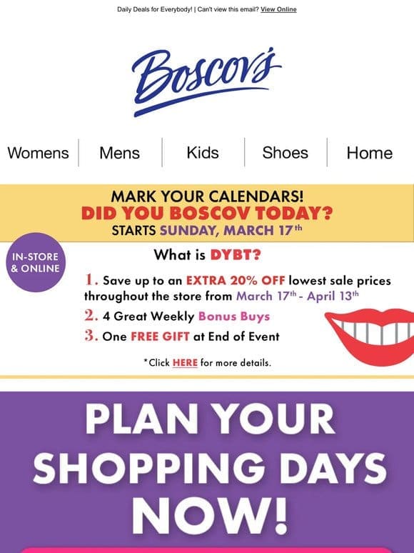 Mark Your Calendars! Did You Boscov’s Today Starts in One Week
