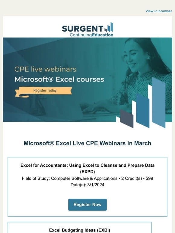 Microsoft Excel CPE live webinars in March