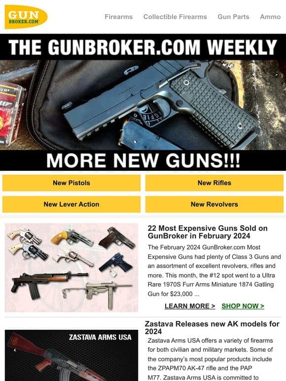 Most Expensive Guns Sold on GunBroker， Plus New Springfield Emissary!