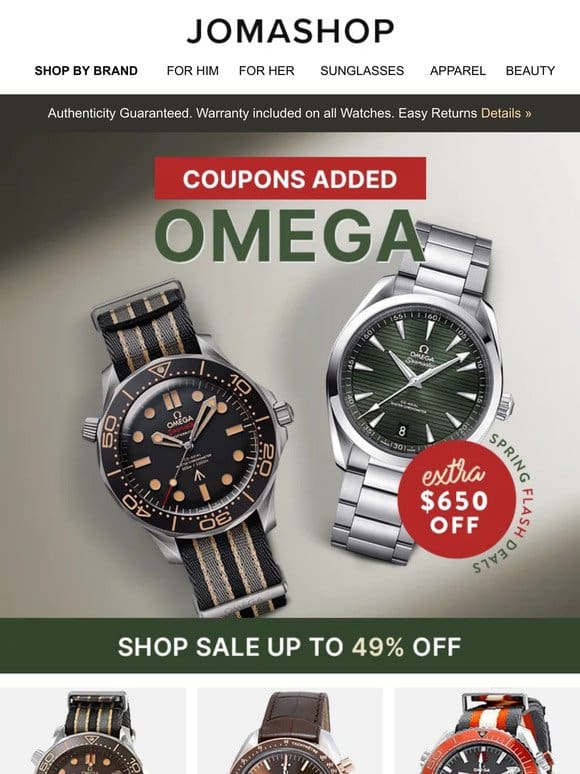 NEW OMEGA DEALS   UP TO 49% OFF