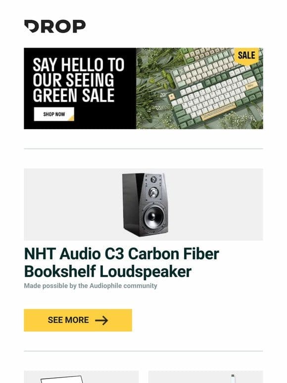 NHT Audio C3 Carbon Fiber Bookshelf Loudspeaker， Uncaged Ergonomics CD4 Ergonomic Laptop Stand and Standing Desk， Drop Elvish Coiled YC8 Keyboard Cable and more…