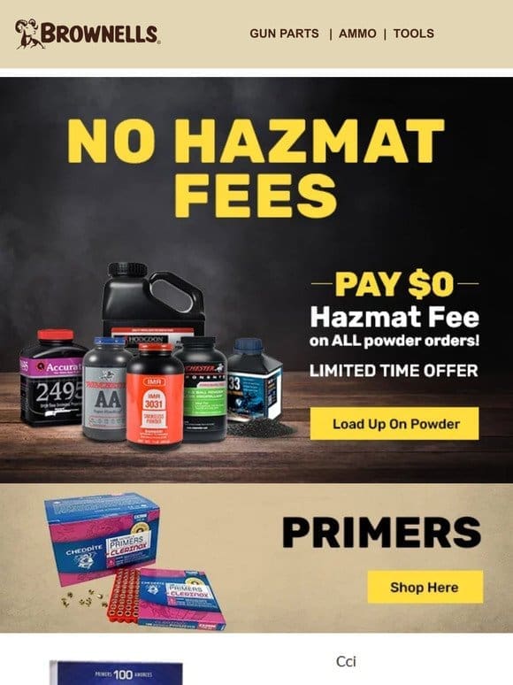 NO HAZMAT FEES – Grab primers & powder now