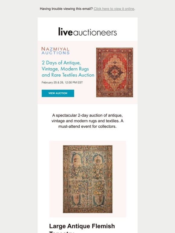 Nazmiyal Auctions | 2 Days of Antique， Vintage， Modern Rugs and Rare Textiles Auction