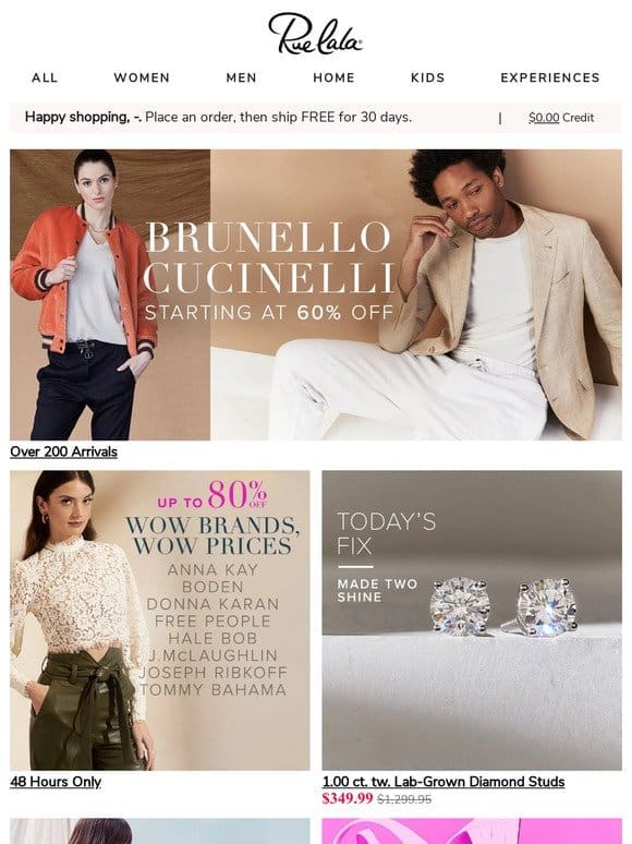 New Brunello Cucinelli Starting at 60% Off • Up to 80% Off Wow Brands for 48 Hours