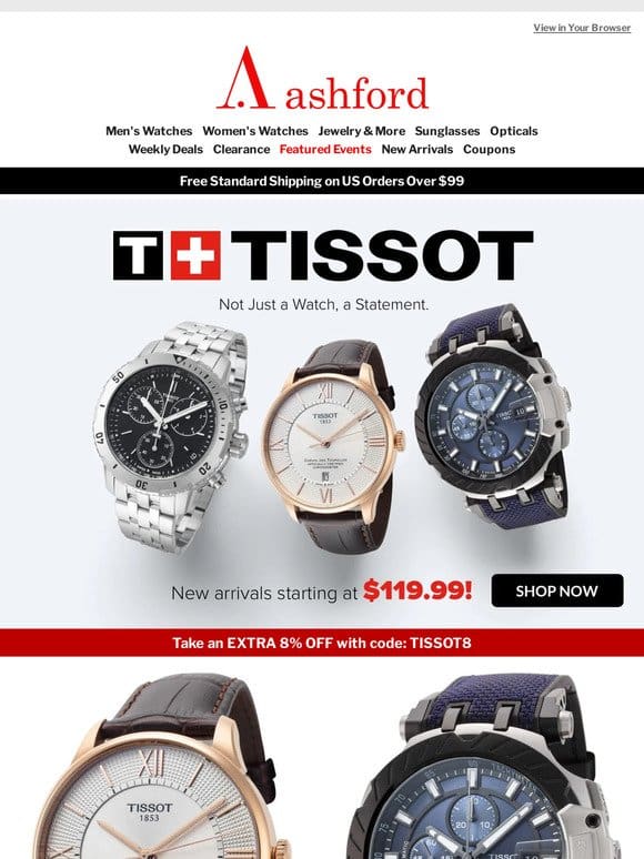 New Stock Alert: Tissot Watches & Prada Eyewear!