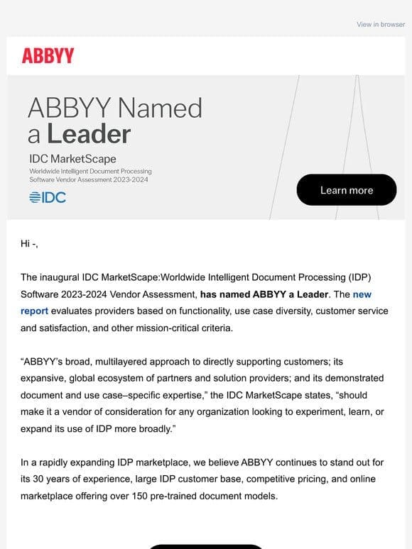 New report: ABBYY named a Leader in IDP software