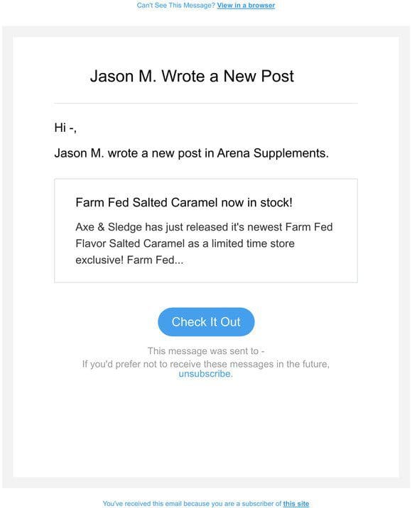 Notification from Arena Supplements
