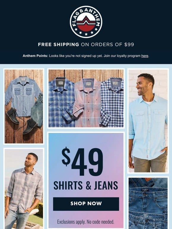 ON SALE ➟ $49 Shirts & Jeans