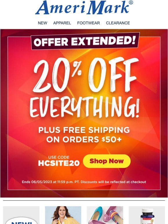 Offer Extended! 20% off + Free Shipping Continues!