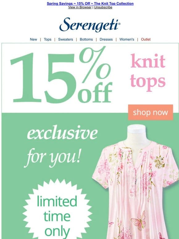 Our   to You ~ Save 15% on Our Knit Tops Collection!