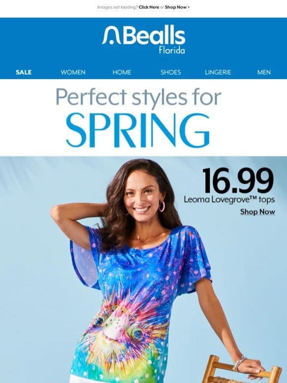 Perfect spring styles   Tees starting at 9.99